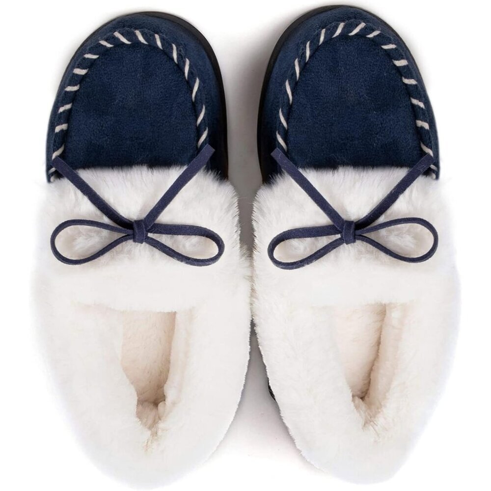 Women's Blue Faux Fur Trapper Style Upper Wrap Memory Slipper Boot Shoes